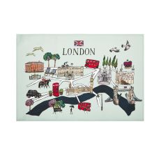 Blue tea towel featuring map of London's landmarks