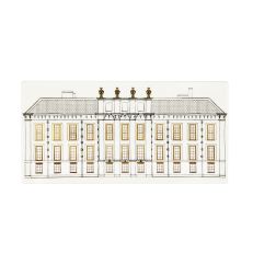 White fine bone tray with black and gold geometric design of Kensington Palace