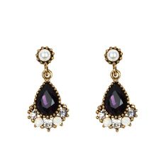 Purple, gold and pearl teardrop earrings