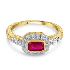 Yellow gold ring set with ruby and diamonds