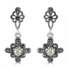 Sterling Silver Marcasite Earrings with Pearl