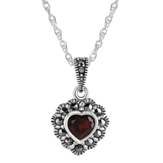 Garnet & Marcasite Heart Pendant
