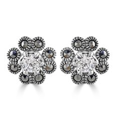 Flower Marcasite Earrings with Cubic Zirconia