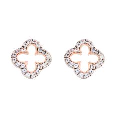 SIlver cut-out quatrefoil stud earrings with a border of 22 white topaz stones. 