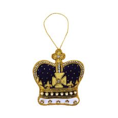 Gold embroidered and navy fabric crown hanging decoration