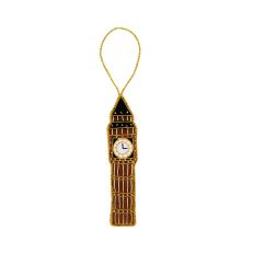 Gold and brown embroidered Big Ben hanging decoration