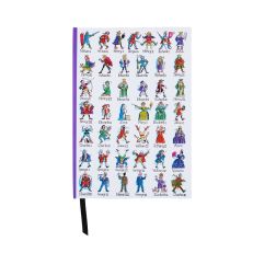 A white A5 notebook with colourful illustrations of the Kings and Queens of England from William I to Charles III. 