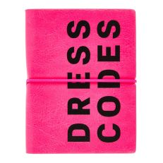 A bright-pink A5 notebook with black contrasting text reading, "Dress Codes".