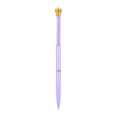 A light-purple pen with a gold crown topper embellished with white crystals. 