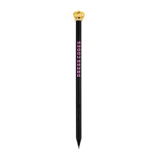 A black pencil with pink text reading, "Dress Codes". The pencil topper is a gold crown with mini diamante.