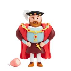 Red, blue and brown Henry VIII toy figurine with ham 
