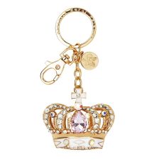 A 3D gold-plated crown keyring featuring coloured faux gems
