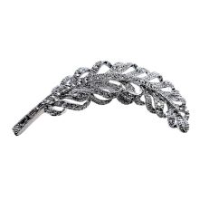Rhodium plated crystal feather brooch