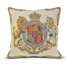 Flemish Tapestry cushion with the Royal Coat of Arms on the front