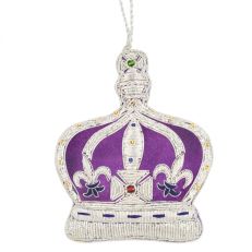 Crown of India tree decoration - purple velour with silver metal embroidery and coloured gems