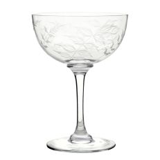 Vintage style fern engraved glass champagne saucers, set of 2