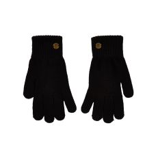 Pair of black gloves with gold badge