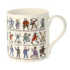 White mug with illustrations of England's kings and queens