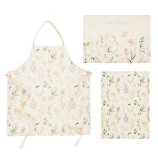 Apron and two tea towels in pastel floral design