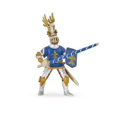 Children's toy knight figurine in silver and blue armour