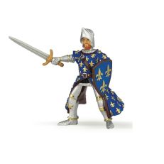 Children's toy knight figurine in blue and gold