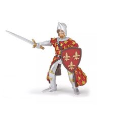 Children's toy knight figurine in red, gold and silver armour
