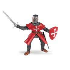 Children's toy knight figurine in red and silver armour