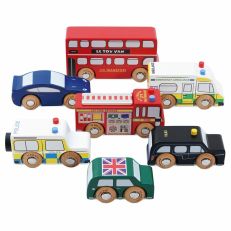 Traditional children's set of 7 wooden London vehicles