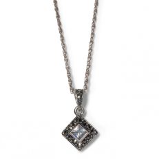 Cubic zirconia and marcasite square silver pendant