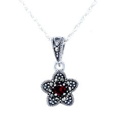 Marcasite Sterling Silver and Garnet Flower Pendant