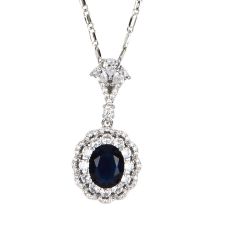 Oval Sapphire and Crystal Drop Pendant Necklace