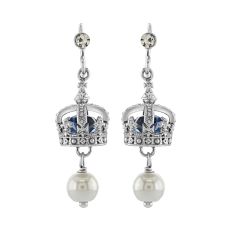Queen Victoria's small diamond crown pearl drop earrings