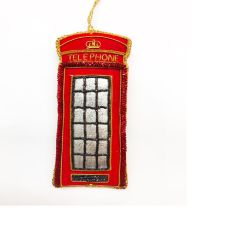 Red Telephone box with gold embroidery fabric hanging decoration