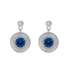 Silver round diamond and sapphire earrings