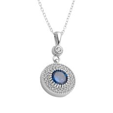 Round silver and sapphire silver pendant necklace