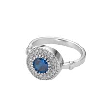 Round diamond and sapphire silver ring