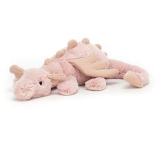 A soft rose-pink plush dragon toy