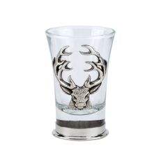 Pewter and glass shot glass with silver stag bust