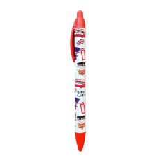 Red and white pen with London icons