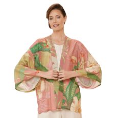 Cream silk kimono gown with floral design of daisies and iris