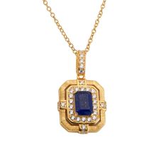 Tudor Square Lapis Stone Gold Necklace