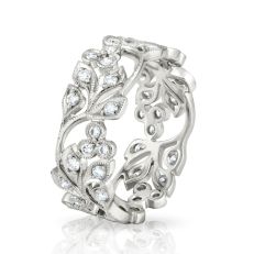 18ct white gold diamond leaf ring