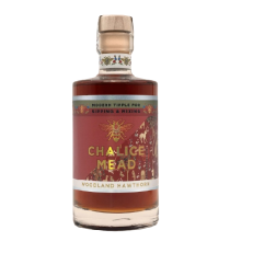 Brown bottle of mead with red label