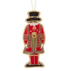 A red and gold embroidered Yeoman Warder in ceremonial dress hanging decoration 