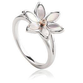 Clogau White lily silver, mother of pearl, diamond, rose gold ring ...