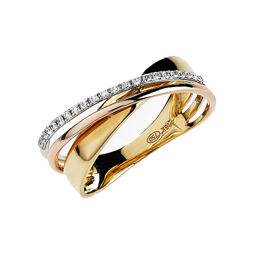 9ct yellow white and rose gold diamond crossover ring