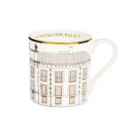 White china mug with geometric gold and black design of Kensington Palace