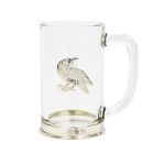 Glass tankard with pewter base and raven badge