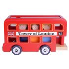 Traditional children's wooden double decker Tower of London red bus toy