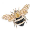 Gold plated bejewelled pearl bee brooch